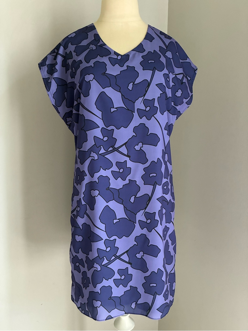 Anna Victoria Purple Floral Bold Retro Shift Dress Size Small